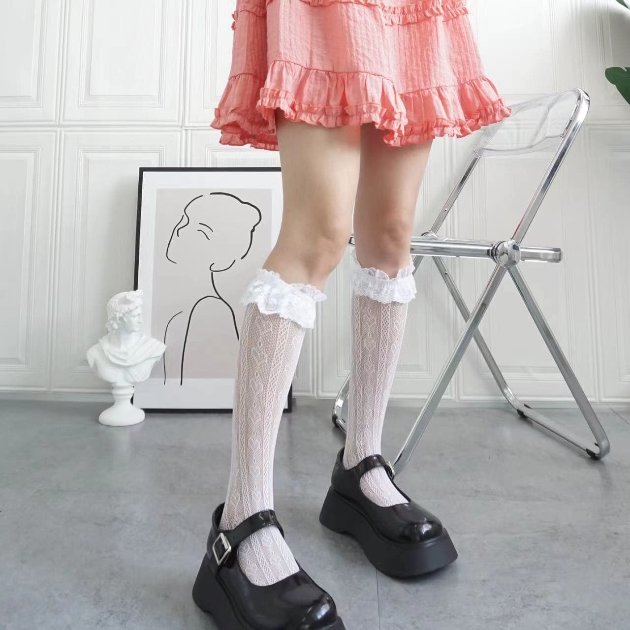 Calcetines delgados para mujer con detalle calado