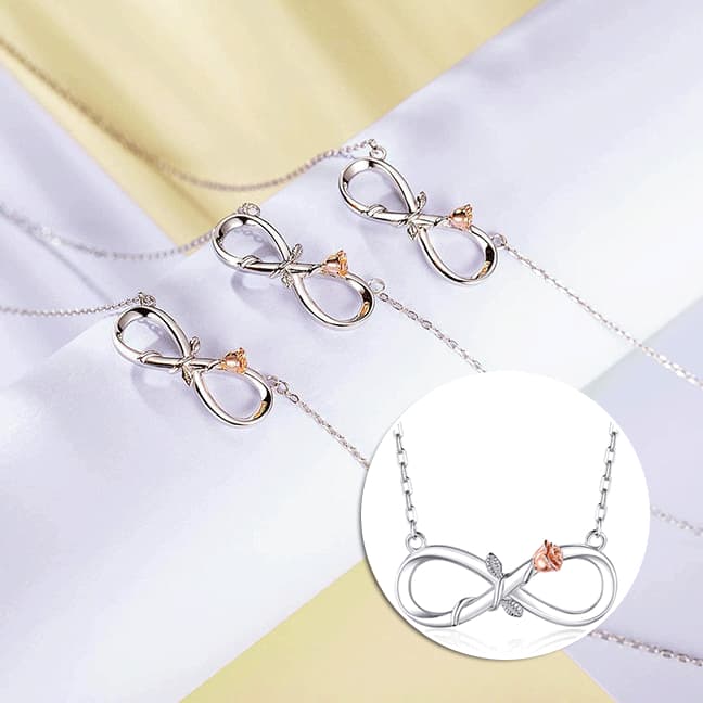 Collar de plata 925 con símbolo de infinito y rosa