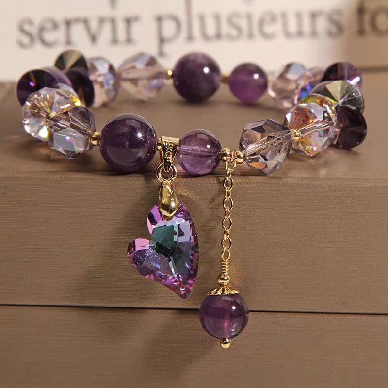 Pulsera de corazón en ametista natural púrpura