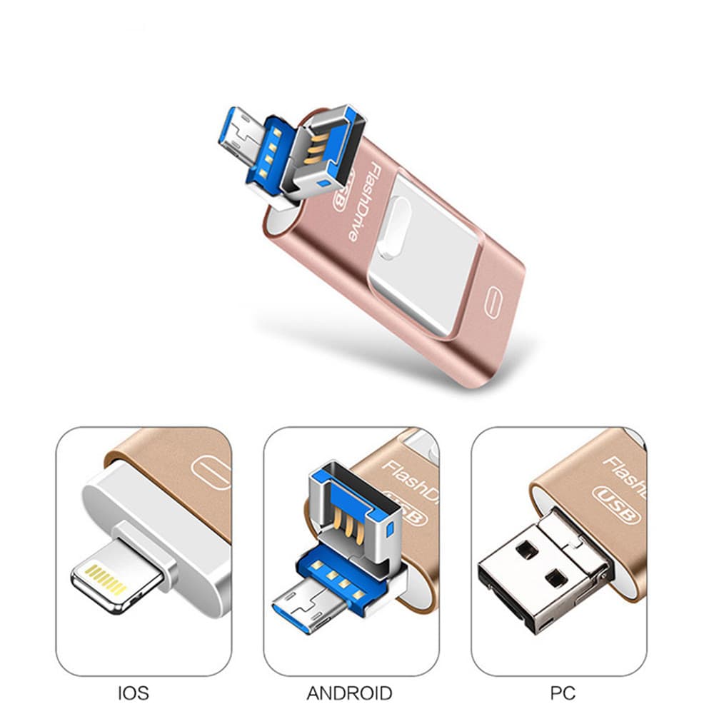 Unidad flash USB tres en uno universal para móvil y computadora
