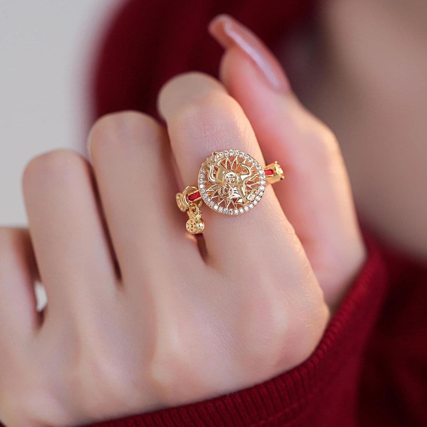Anillo giratorio del zodíaco caballo 2026, ajustable y lujoso
