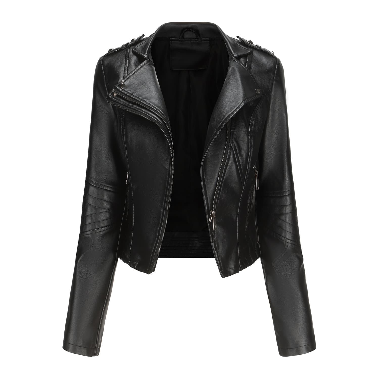 Abrigo de cuero ajustado de moda para mujer