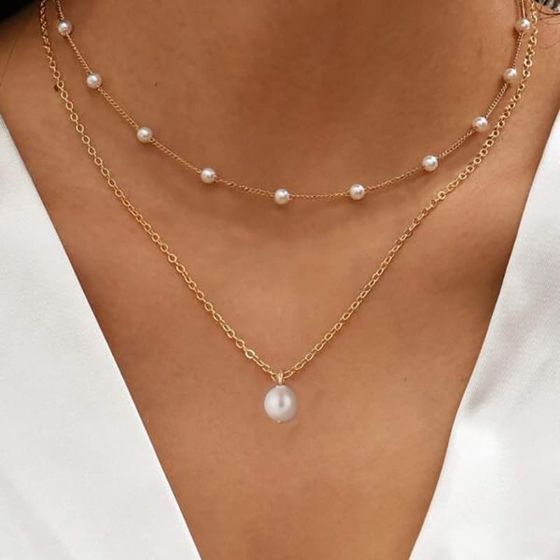 Collar de perlas barrocas de dos capas