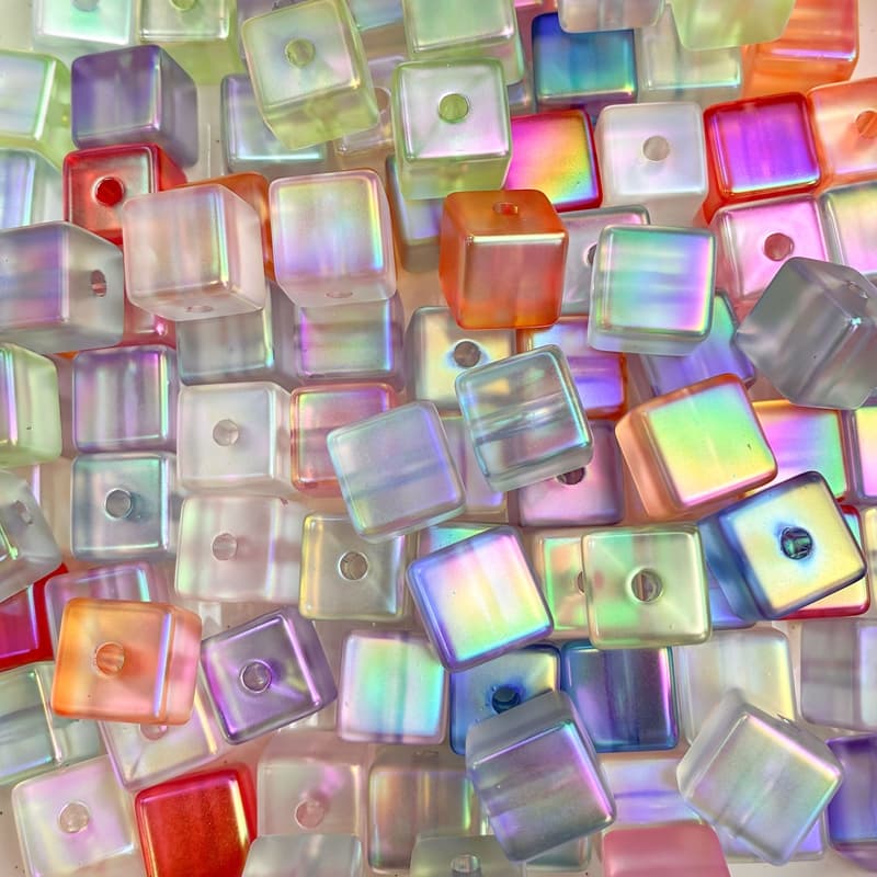 Cuentas de cubo acrílicas iridiscentes esmaltadas UV, espaciadores mates