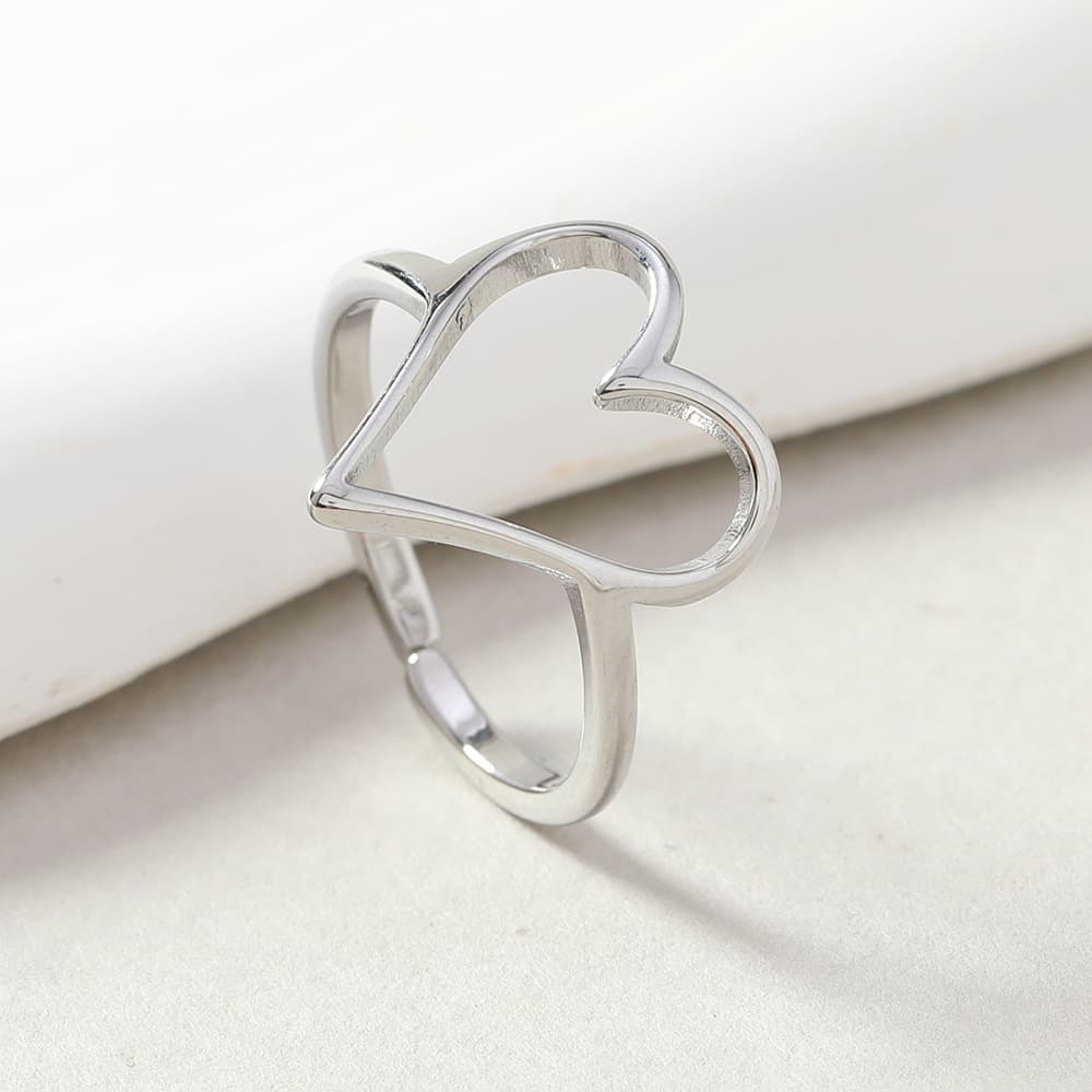 Anillo abierto de corazón en acero inoxidable