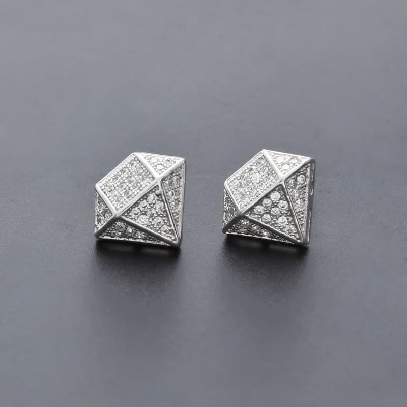 Aretes cuadrados con circones y baño de oro blanco