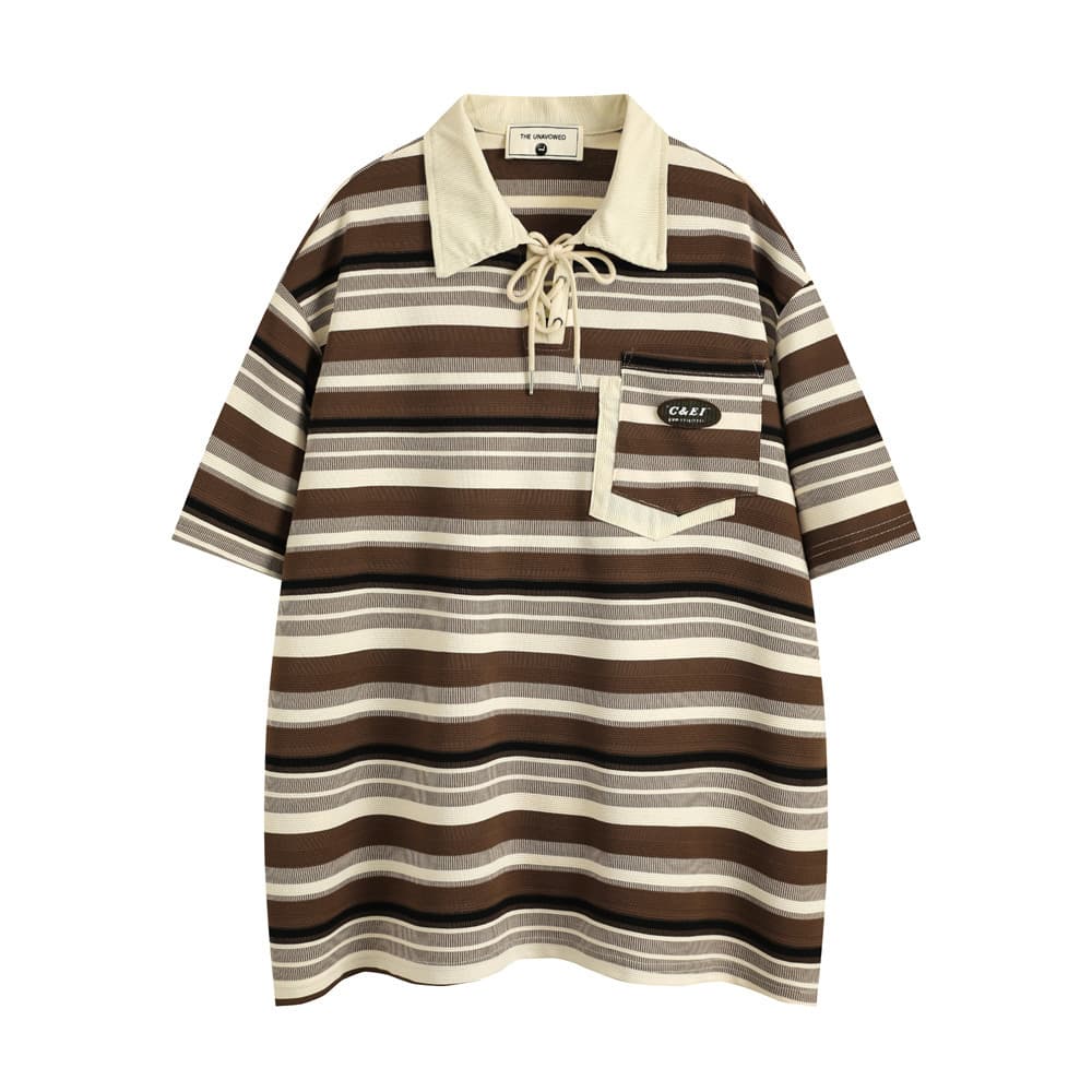 Polo retro a rayas manga corta holgado