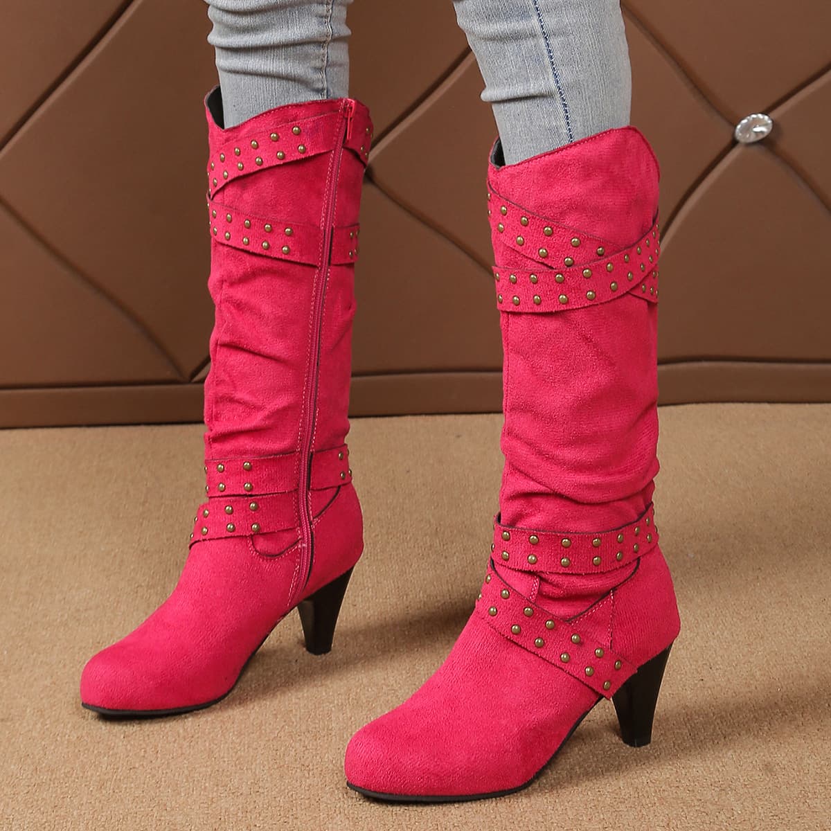 Botas de vaquero retro con tacón alto para mujer