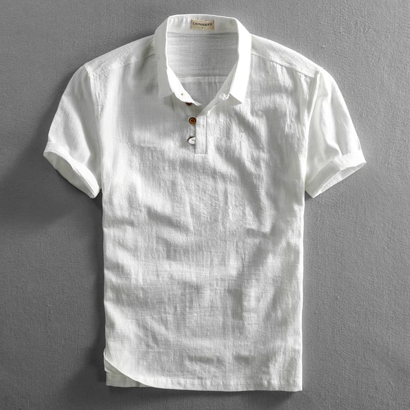 Camisa lino hombre manga corta slim fit