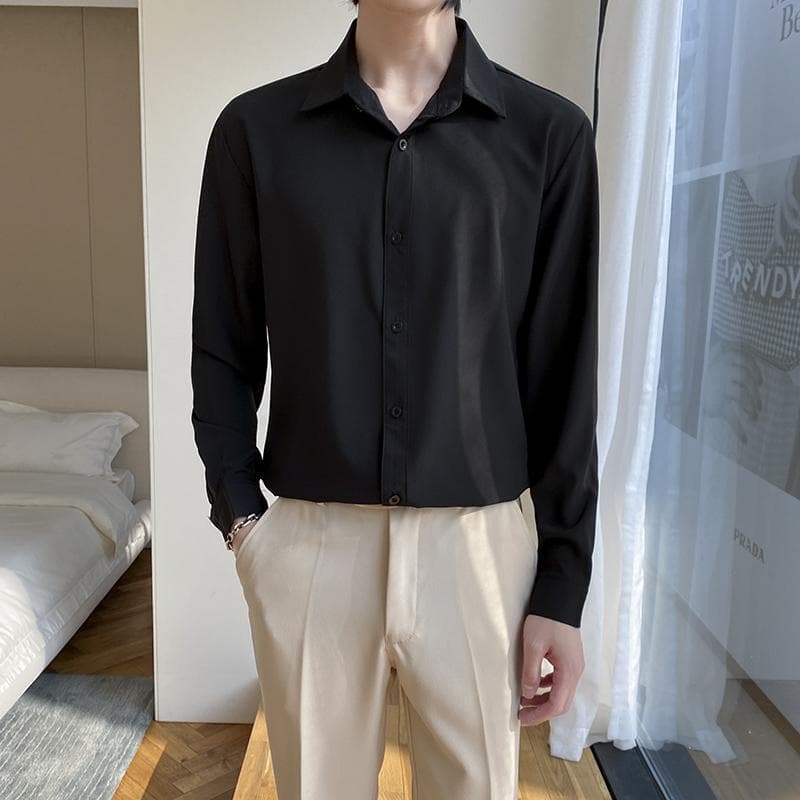 Camisa de negocios manga larga ajustada para hombre
