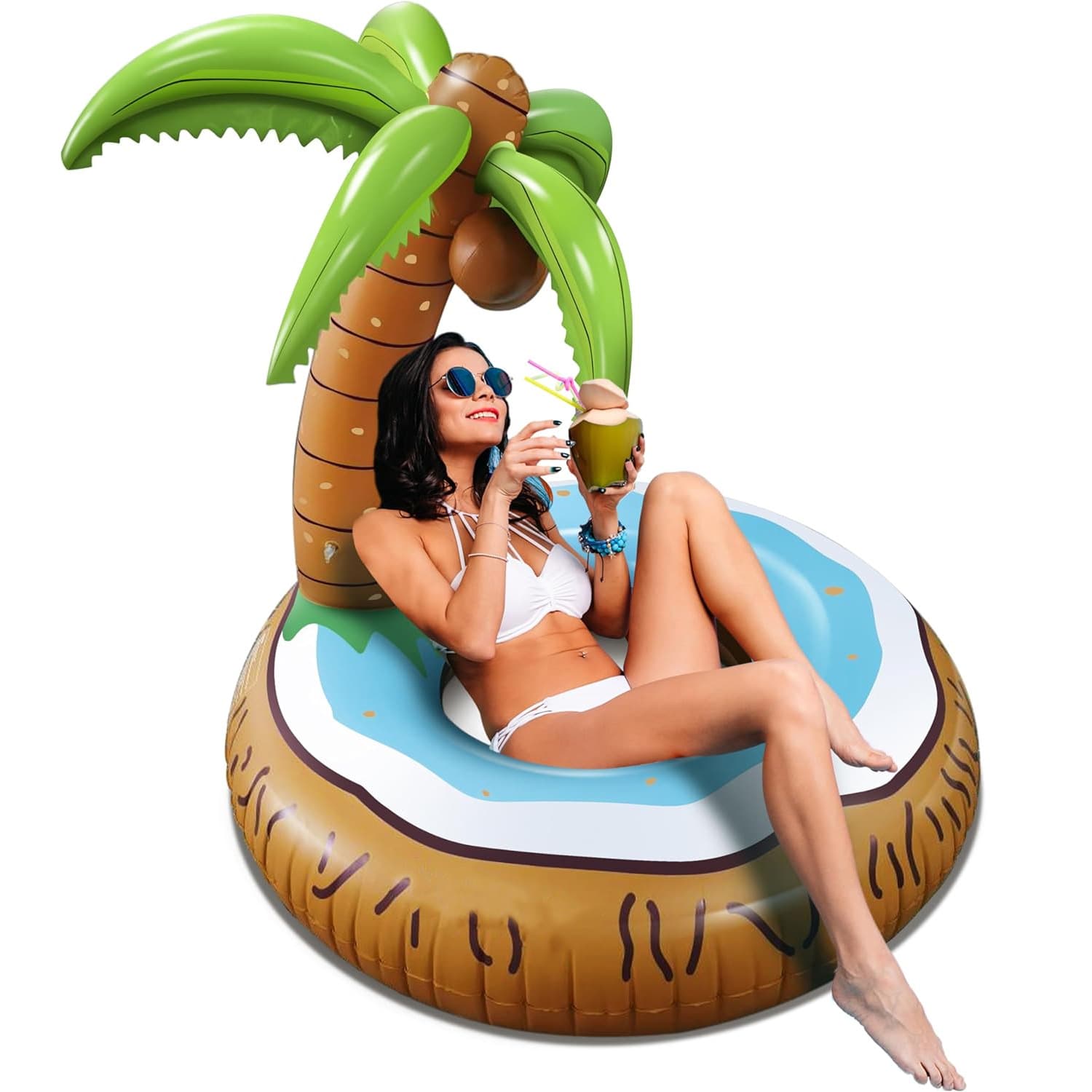 Flotador reclinable inflable con impresión de palmera