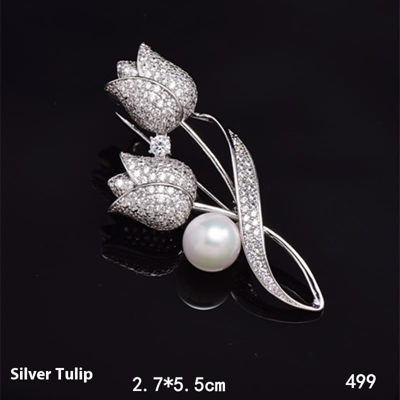 Broche tulipán con circonita incrustada