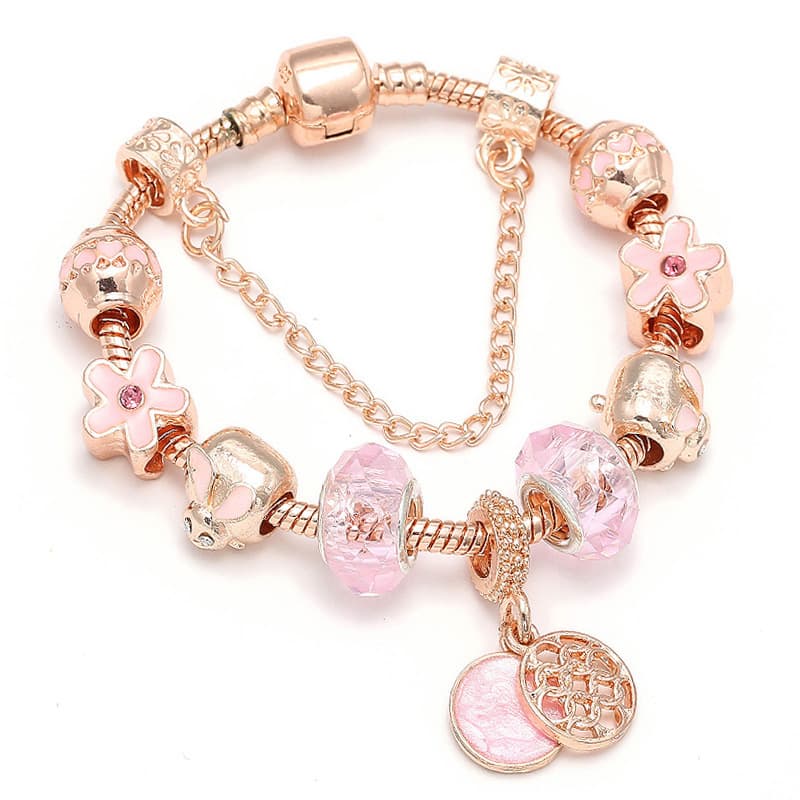 Pulsera geométrica de oro rosa con diseño de amor