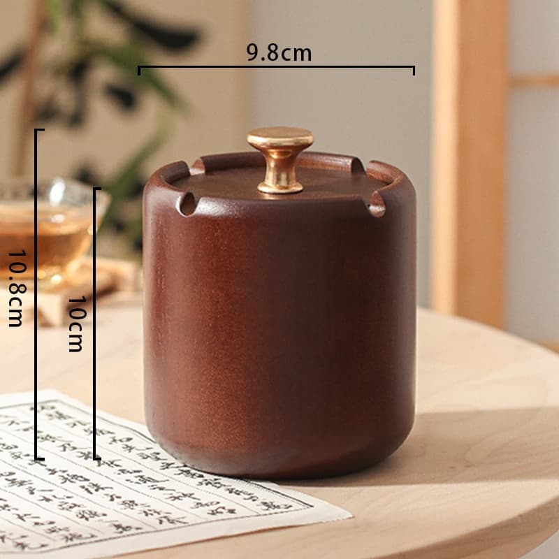 Cenicero de madera estilo chino con tapa