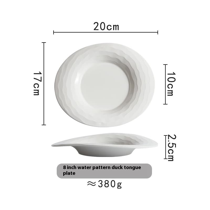 Plato con patrón de agua y forma de lengua de pato