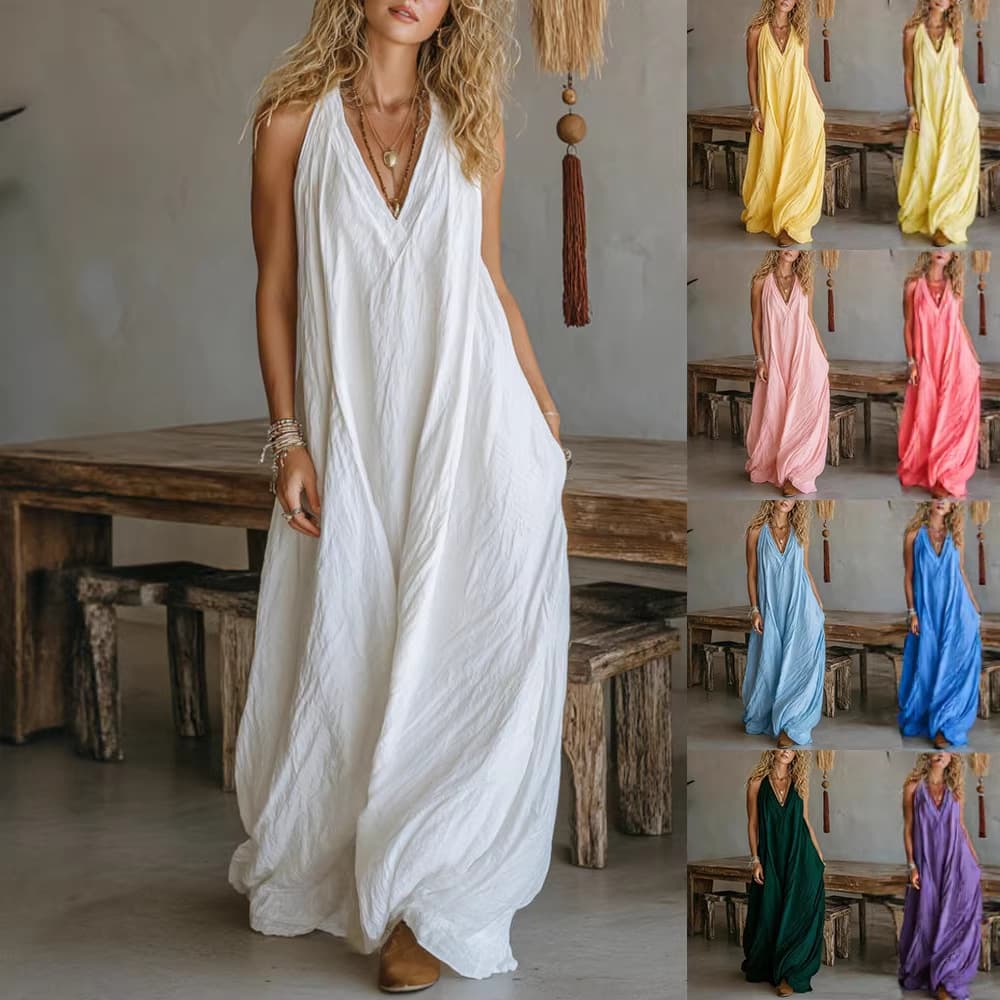 Vestido largo flojo sin mangas con bolsillos delanteros