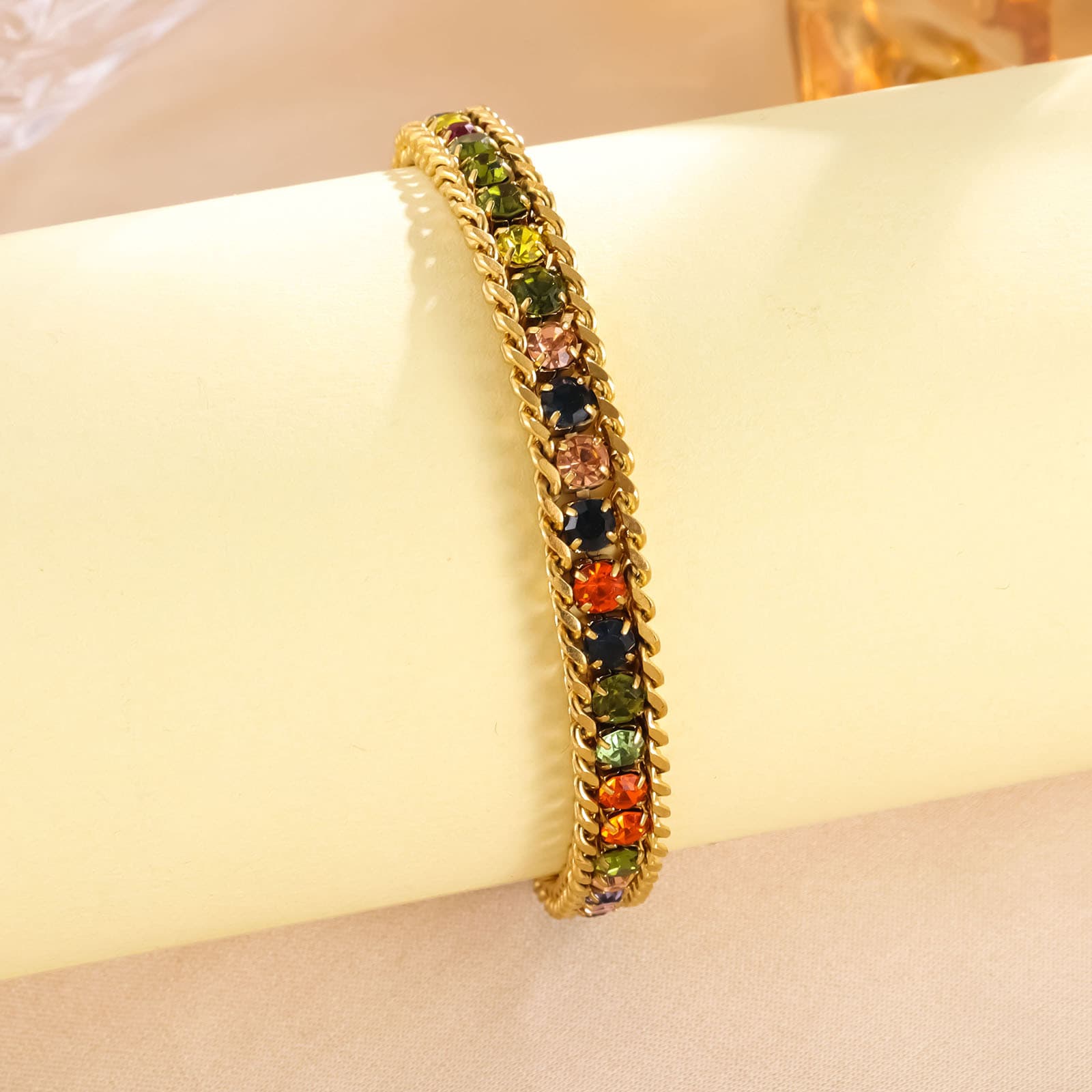 Pulsera tres capas acero inoxidable con cristales