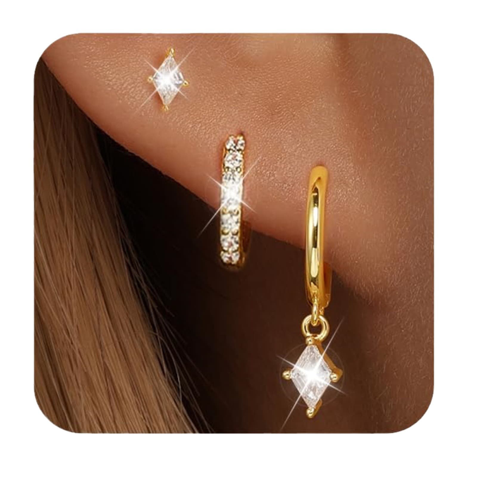 Juego de 3 aretes chapados en oro para mujer
