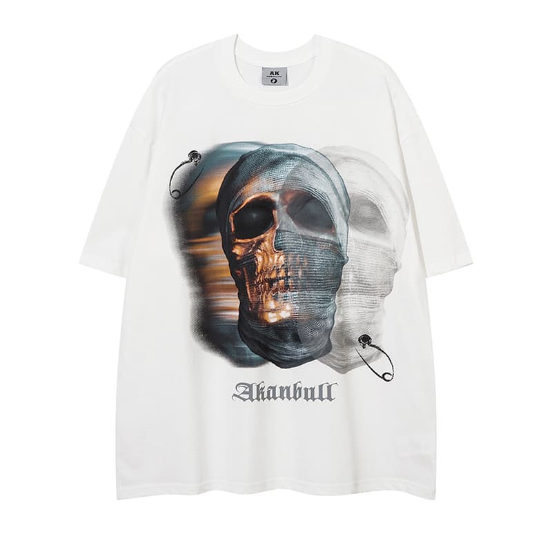 Camiseta con estampado de calavera, manga corta para hombre y mujer