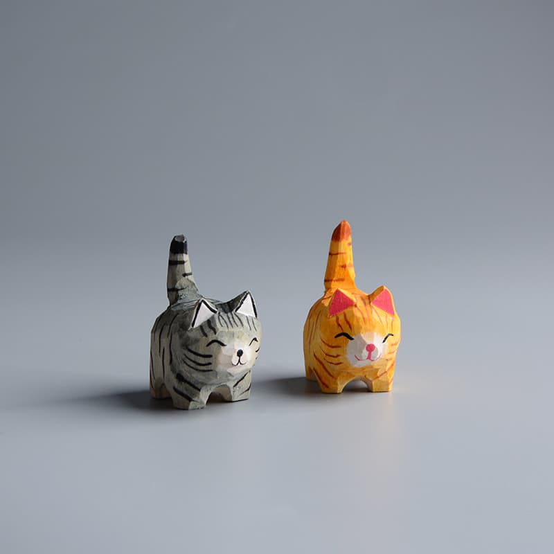 Adorno decorativo de gato de madera, artesanal