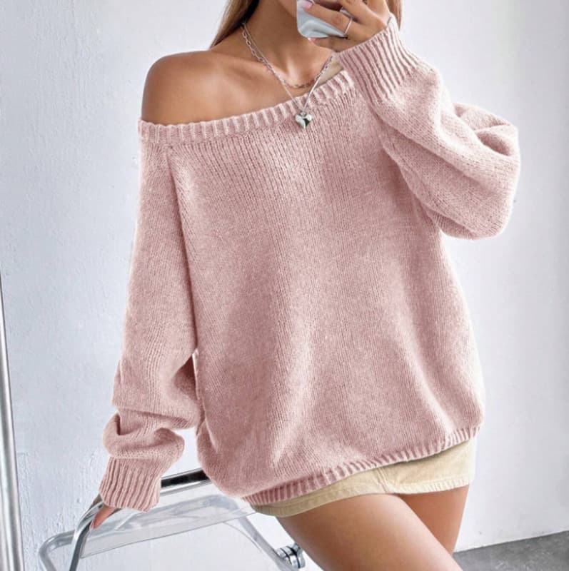 Suéter pullover mujer cuello redondo color sólido