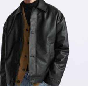 Chamarra de cuero sintético para hombre con diseño cuadrado