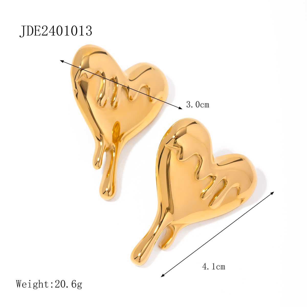Aretes de corazón en acero inoxidable con baño de oro 18K