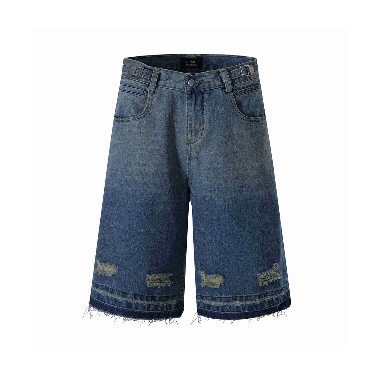 Shorts de denim recto con efecto desgastado