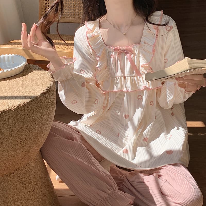 Conjunto de homewear casual de algodón con manga larga