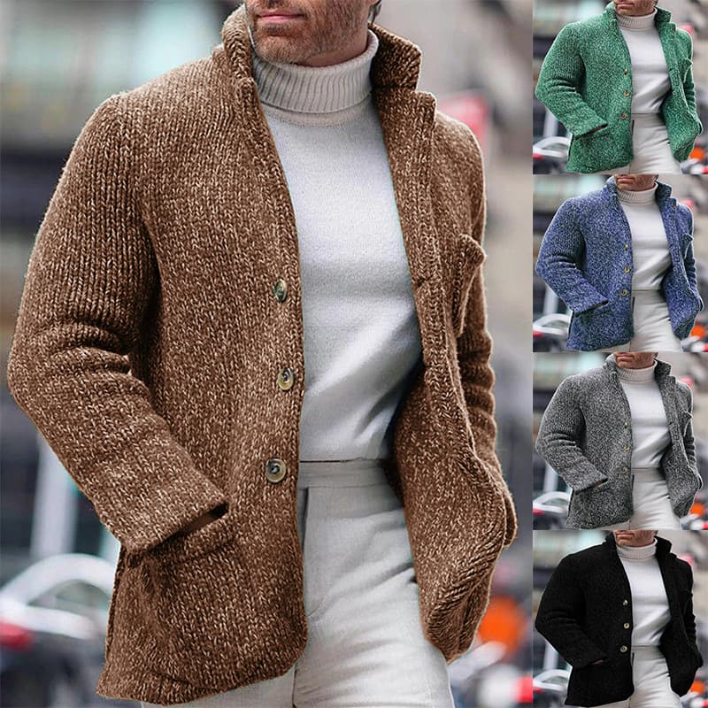 Cardigan tejido para hombre con cuello parado y manga larga