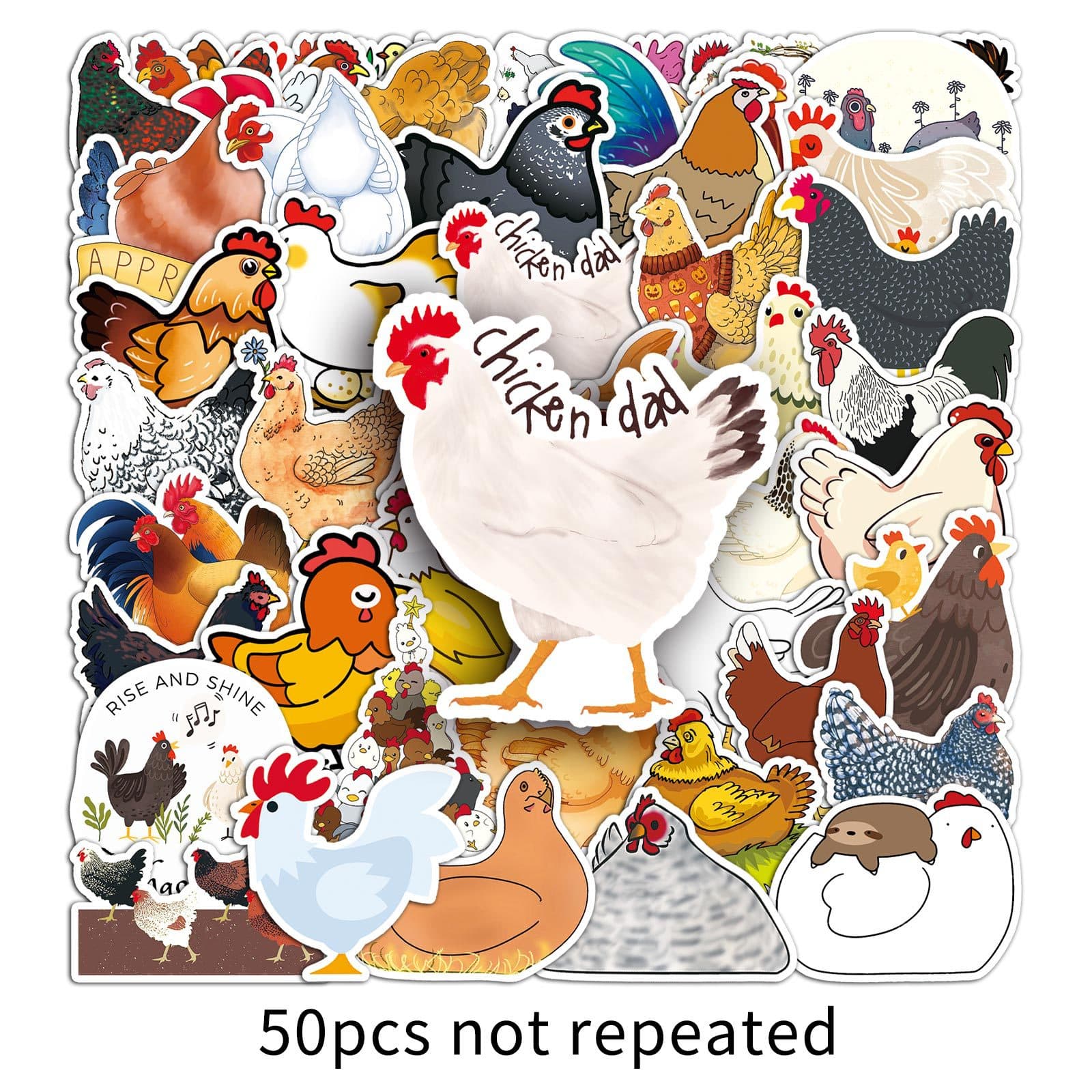 Set de 50 pegatinas impermeables de pollo para personalización