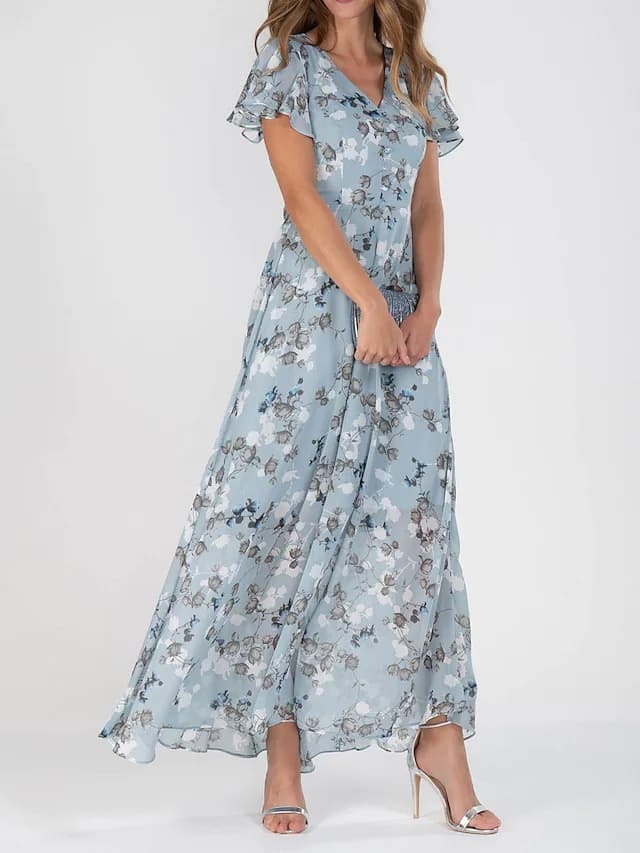 Vestido manga corta estampado flores con volantes