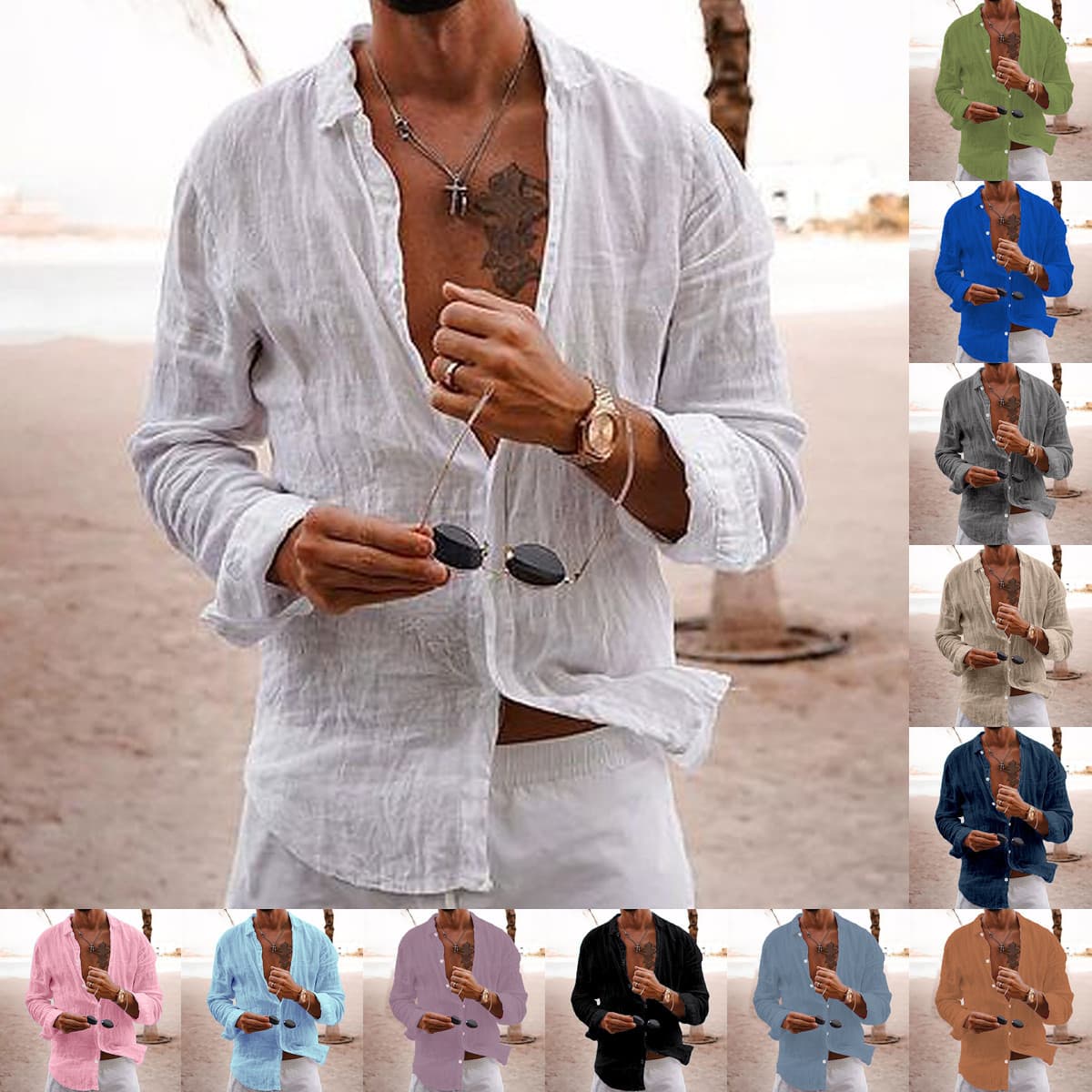 Camisa suelta de abotonadura sencilla para hombre