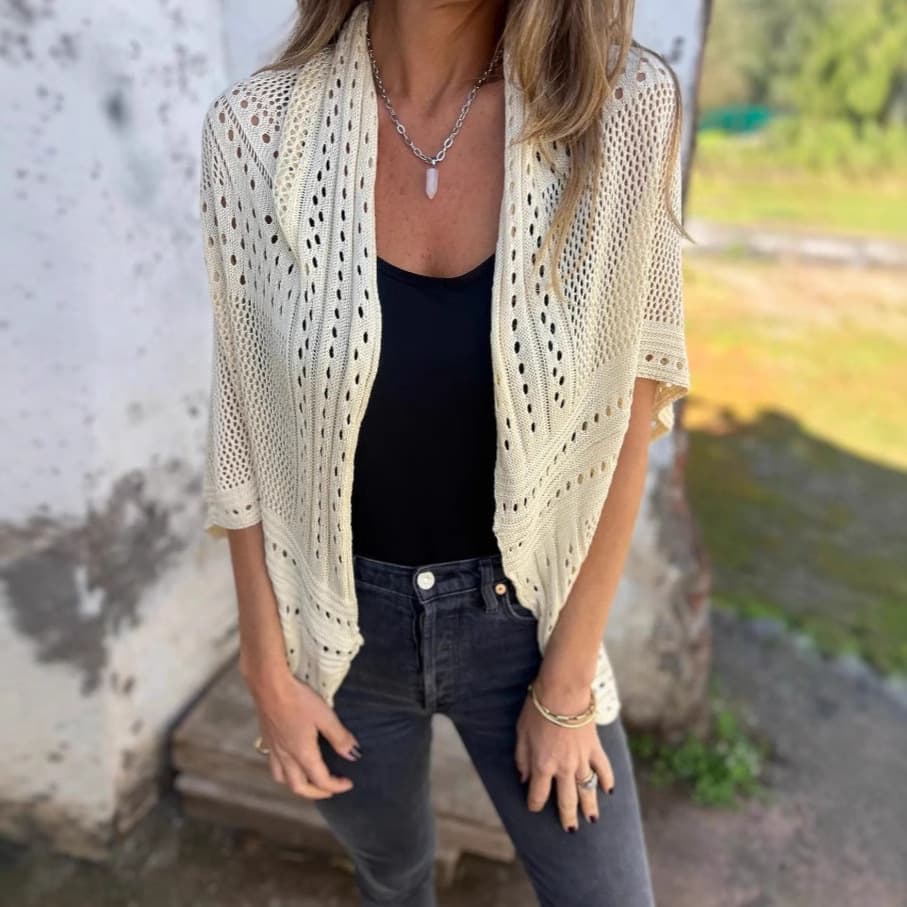 Cardigan tejido abierto media manga moda fashion