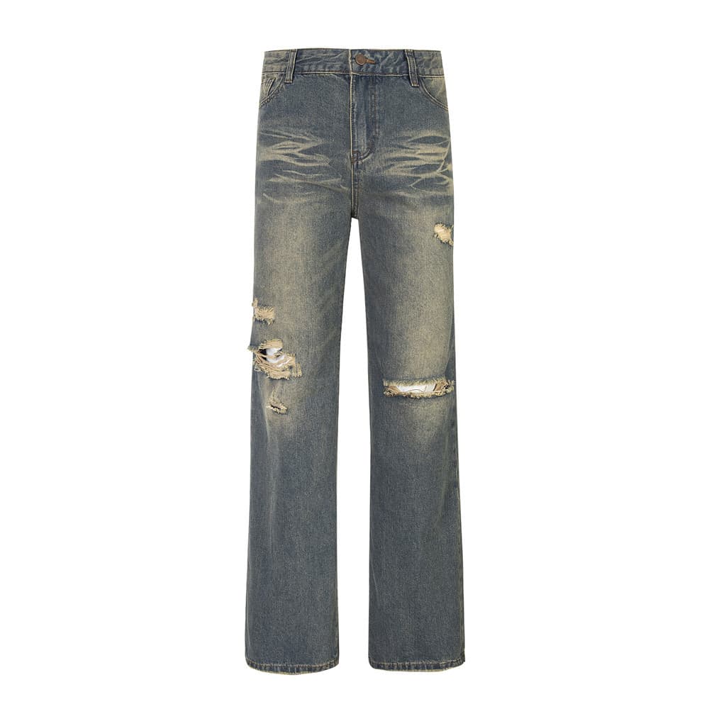 Pantalón recto ancho con volantes, efecto agua estilo punk