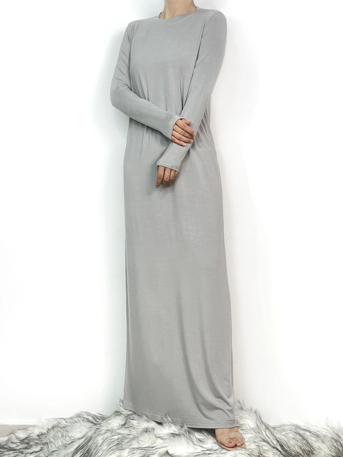 Vestido largo de algodón para mujer cuello redondo