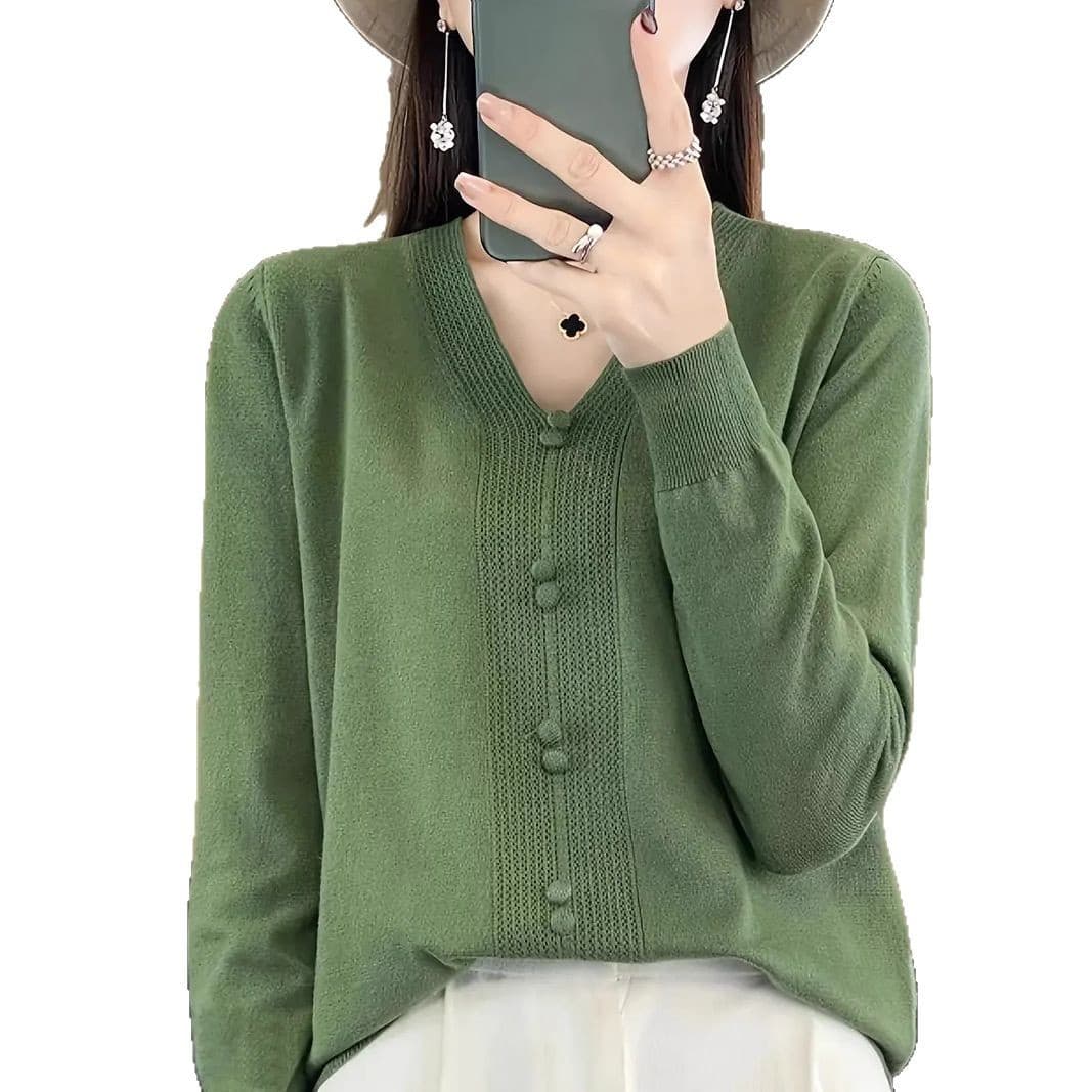 Suéter casual de cuello en V, talla grande y versátil