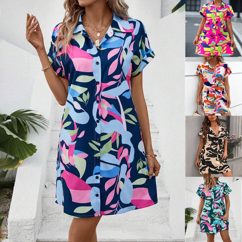 Vestido camisa flores manga corta estilo A