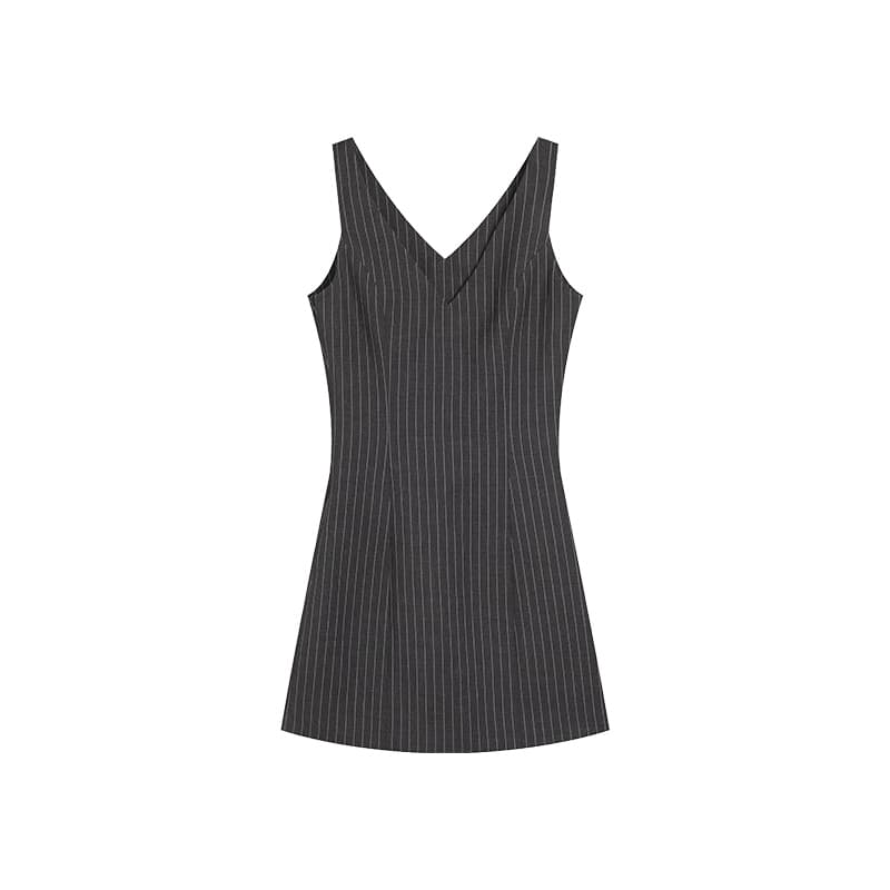 Vestido a rayas con escote V y tirantes