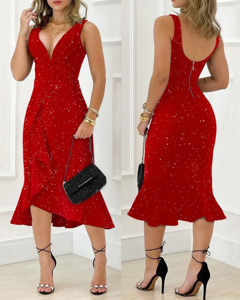 Vestido midi sin espalda con cintura ajustada