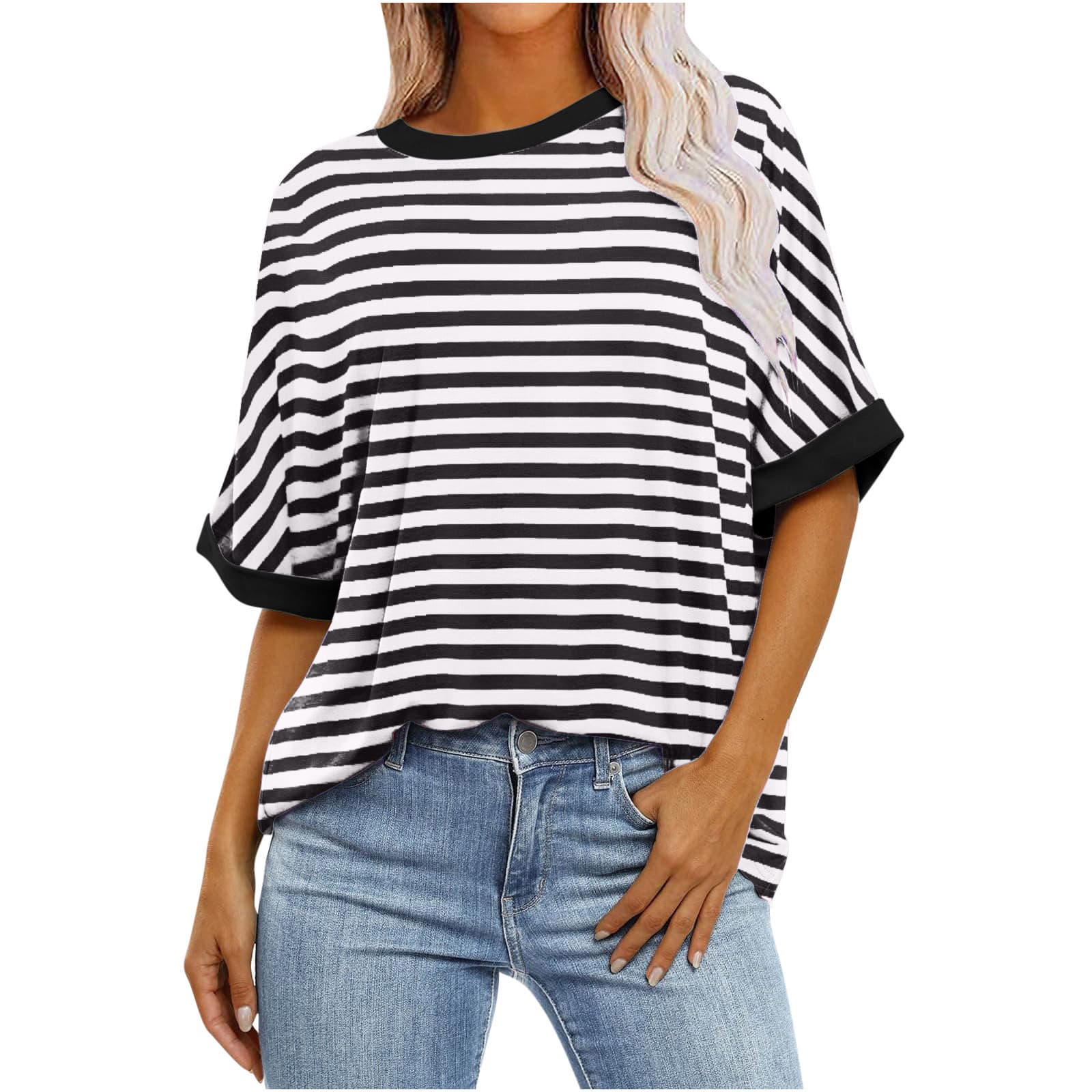Blusa holgada estampada con rayas y contraste de colores