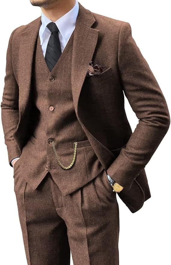 Traje herringbone slim fit para hombre