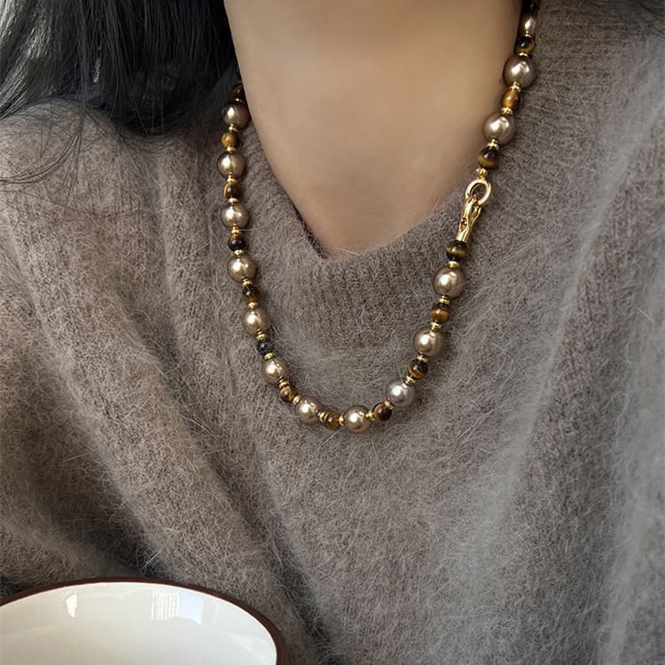 Collar de ojo de tigre con cristal para mujer, lujo niche