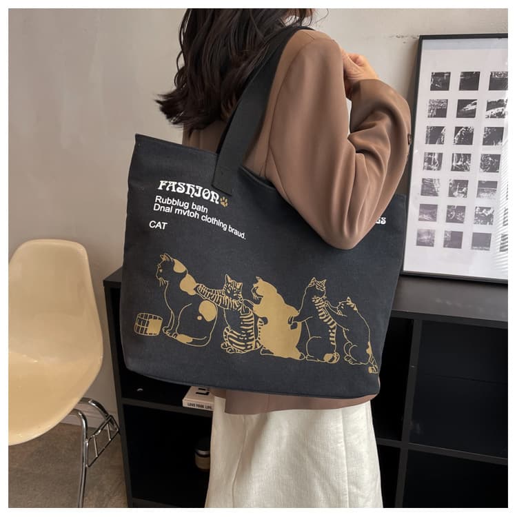 Bolsa de lona grande con diseño de gato impreso