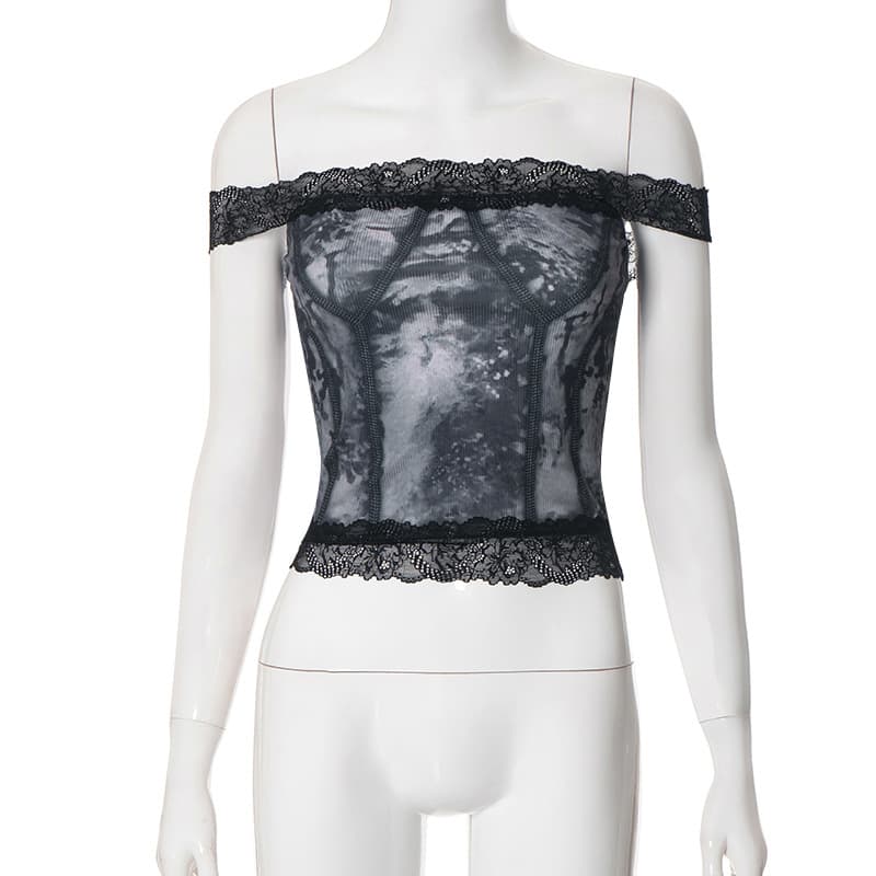 Blusa de mujer con encaje y estampado