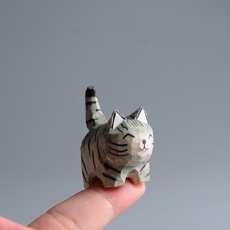 Adorno decorativo de gato de madera, artesanal