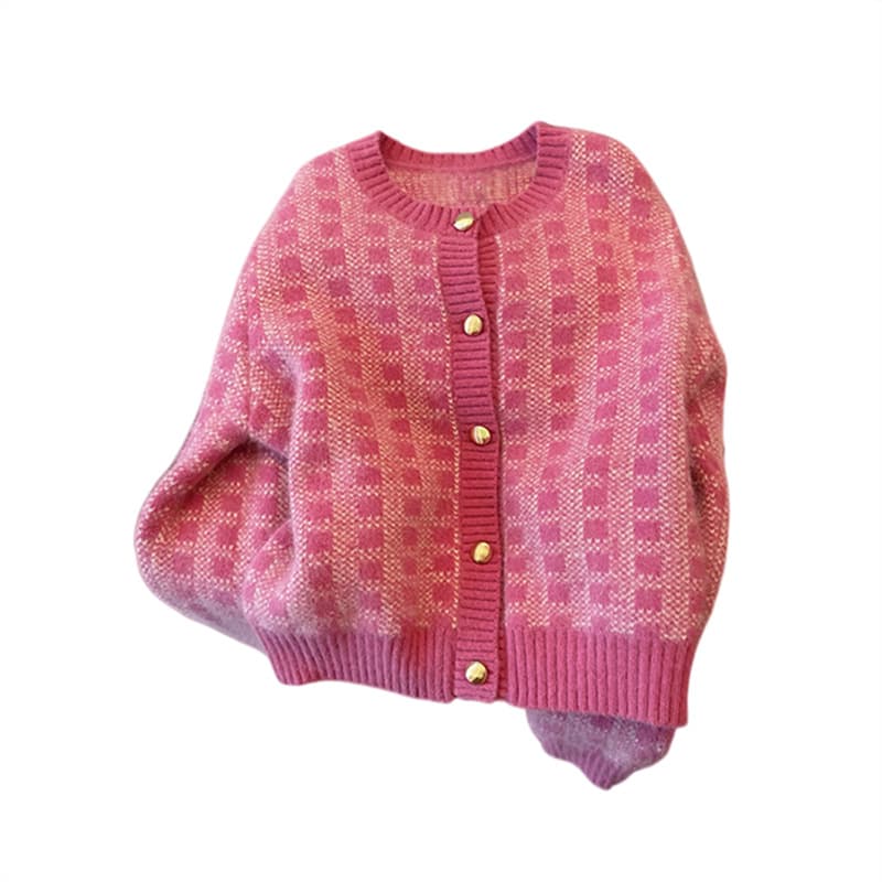 Cardigan mujer a cuadros suelto punto