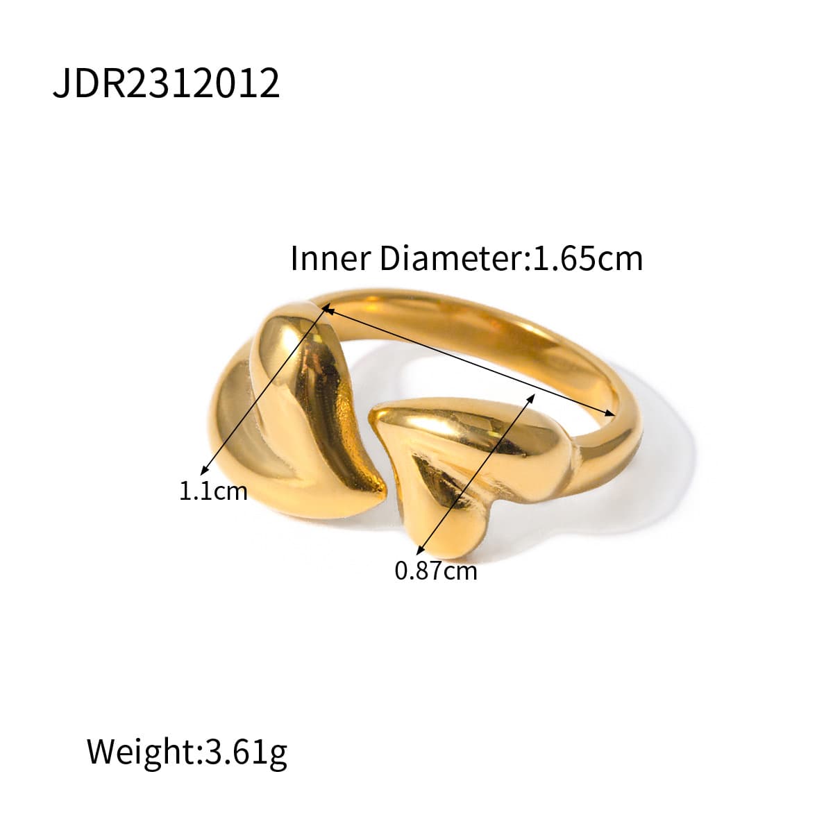 Anillo de corazón asimétrico de acero inoxidable