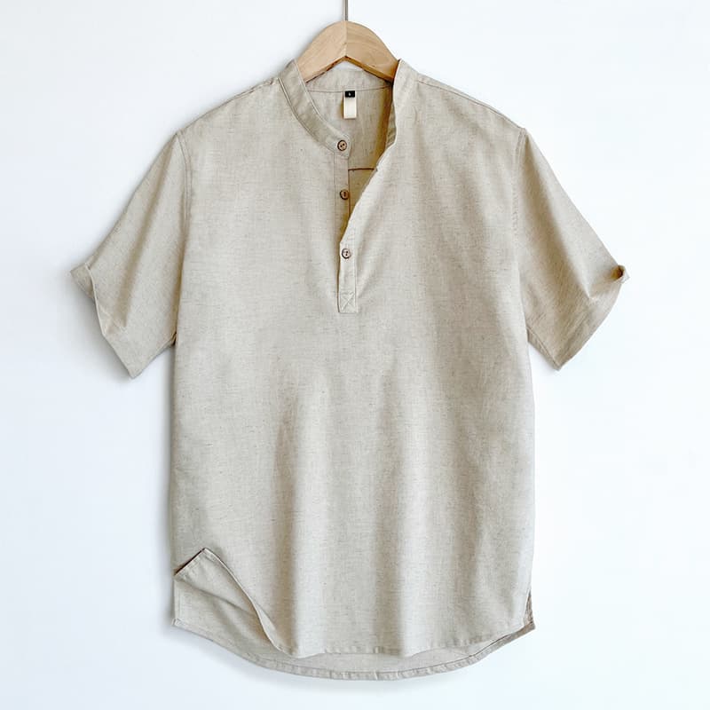 Camiseta de algodón y lino para hombre manga corta