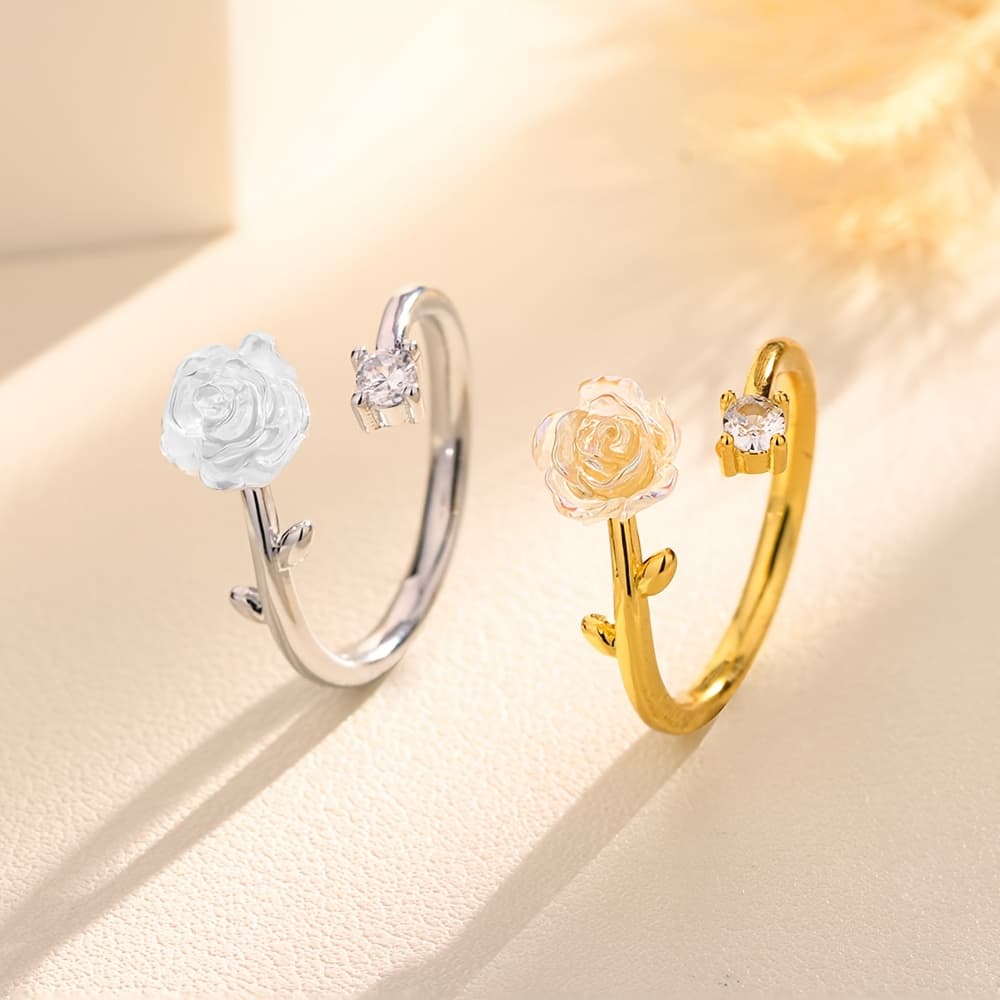 Anillo abierto de camelia con espinas para mujer